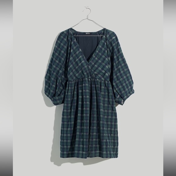 K1 Marianna Puff-Sleeve Mini Dress in Plaid - Picture 1 of 10